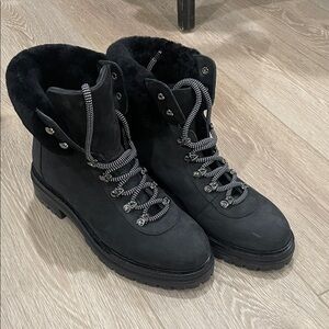 M. Gemi Black Lace-Up Shearling-Trim Boots